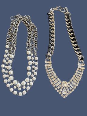 CAbi silver Black and White Two-Piece Statement Necklace Set